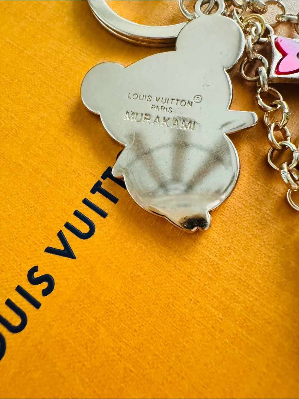 LV RARE Murakami Stamped Hardware & Fashion Accents on Gold Key Chain/Bag Charm